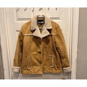Vintage IZ Sport Tan Corduroy Button‎ Front Sherpa Lined Jacket Women’s Medium